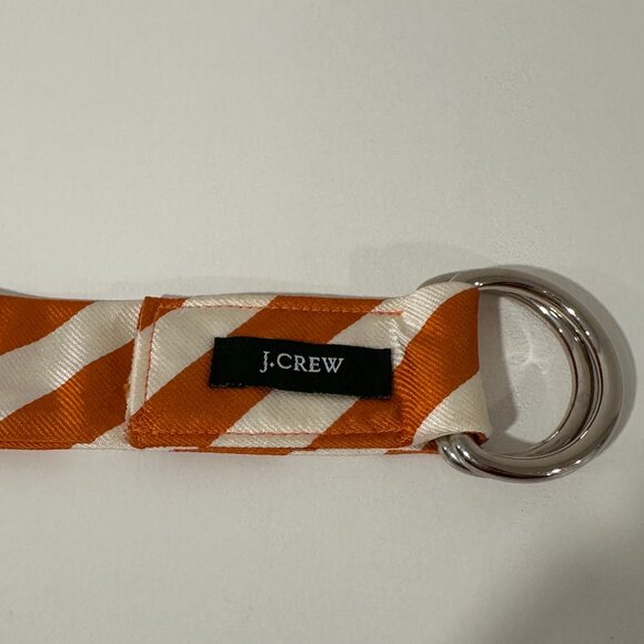J Crew Women's Orange White Striped Silk D-Ring Buckle Belt Size Medium / Large - Picture 3 of 6